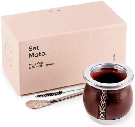 TheBmate [Tiny Mate Set Premium Set Yerba Mate Cup - כוס תה קרמיקה מעוצבת - עור עטוף עור בעבוד